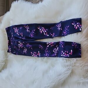 UNDER ARMOUR XS FLORAL LEGGINGS NAVY BLUE FLORAL HEAT GEAR COMPRESSION POCKET